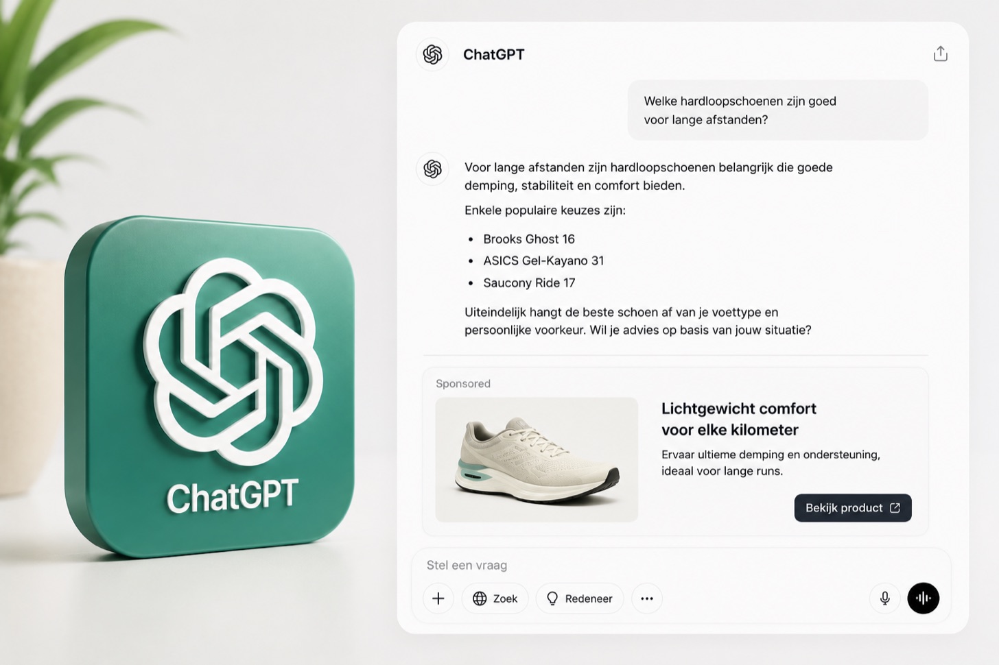 Advertentie in ChatGPT onder een gegenereerd antwoord