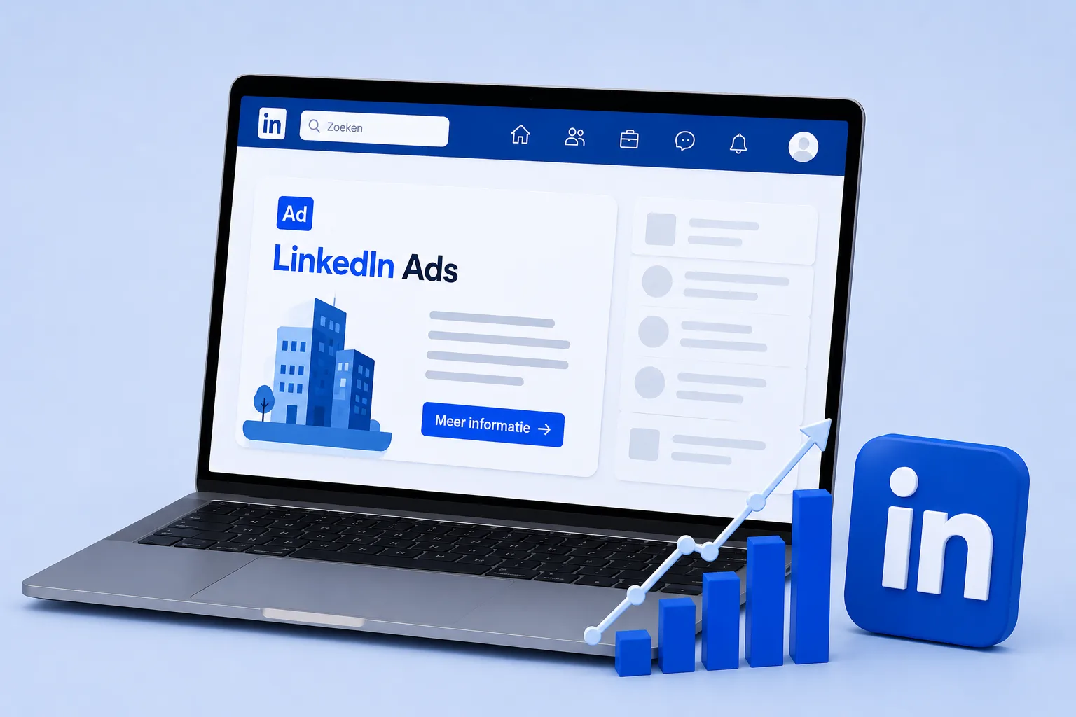 LinkedIn Ads-campagne op laptop met groeigrafiek
