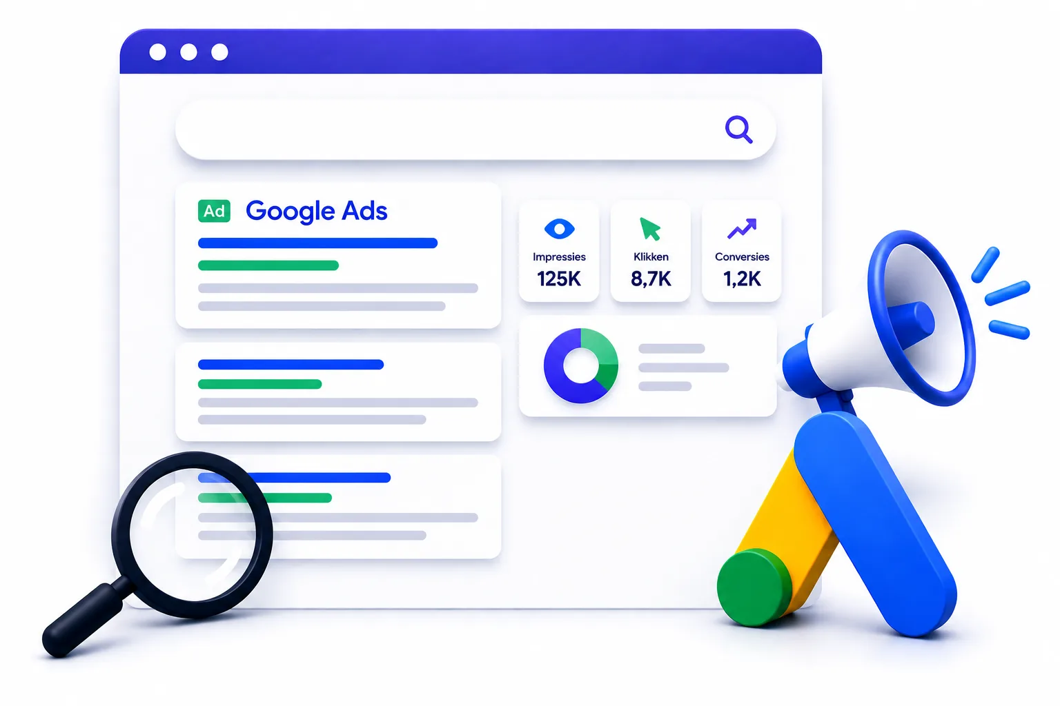 Google Ads zoekadvertenties met statistieken
